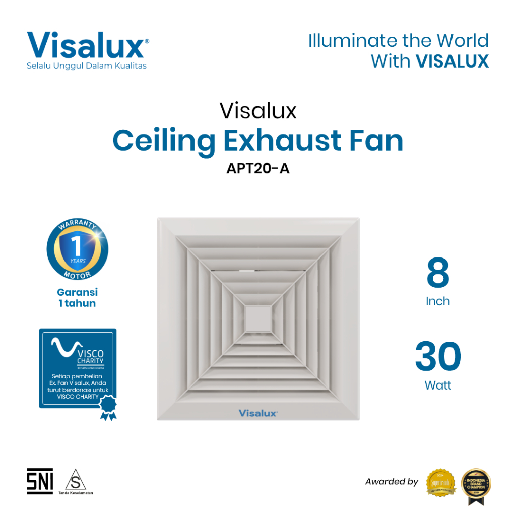 Visalux Ceiling Exhaust Fan 30W 8 Inch - Ventilasi Exhaust Fan Kipas Angin Plafon (APT20-A)