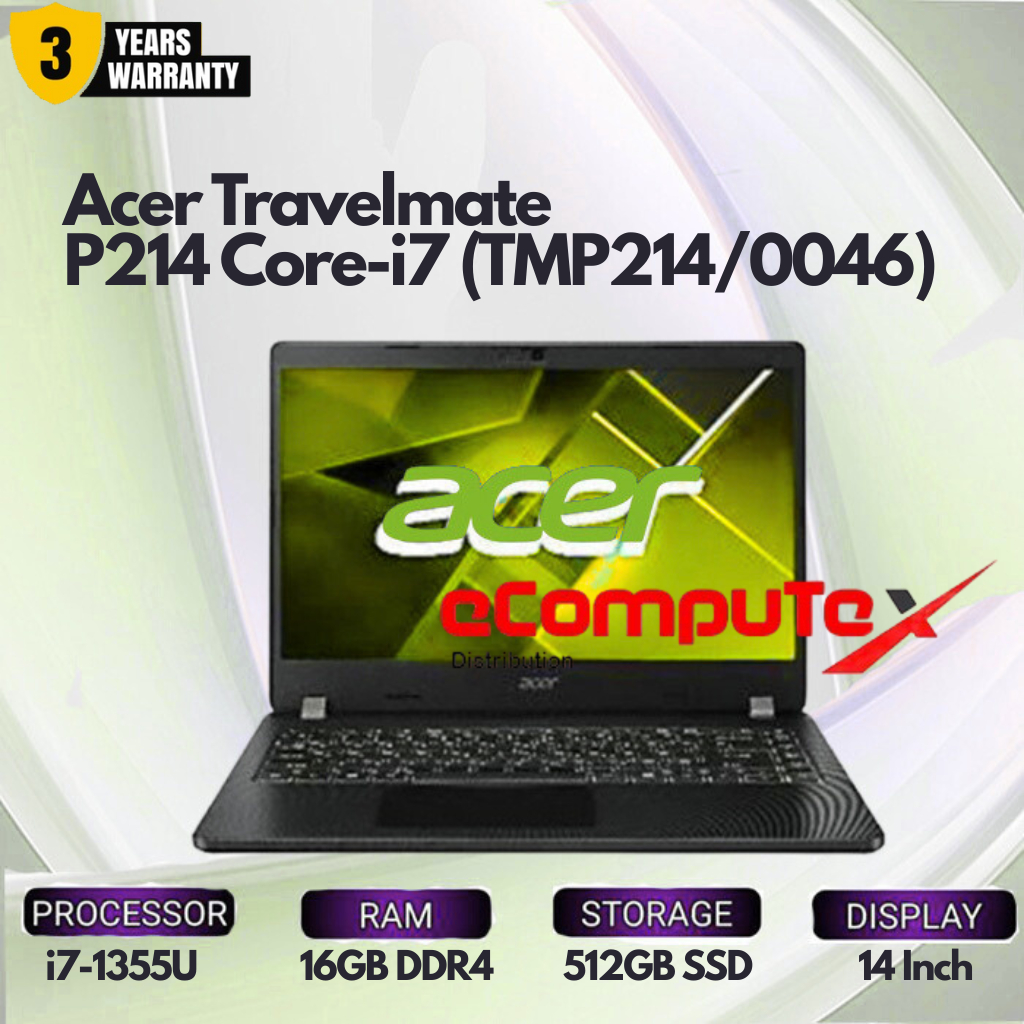 Acer Travelmate P214 Core-i7 TMP214/0046 Laptop 14 Inch 16GB DDR4 512GB SSD TKDN - Garansi Resmi