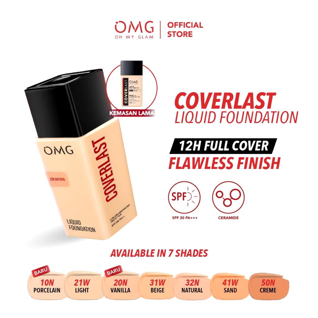 OMG Liquid Foundation Coverlast Spf 20 PA++ | foundation OMG bentuk botol