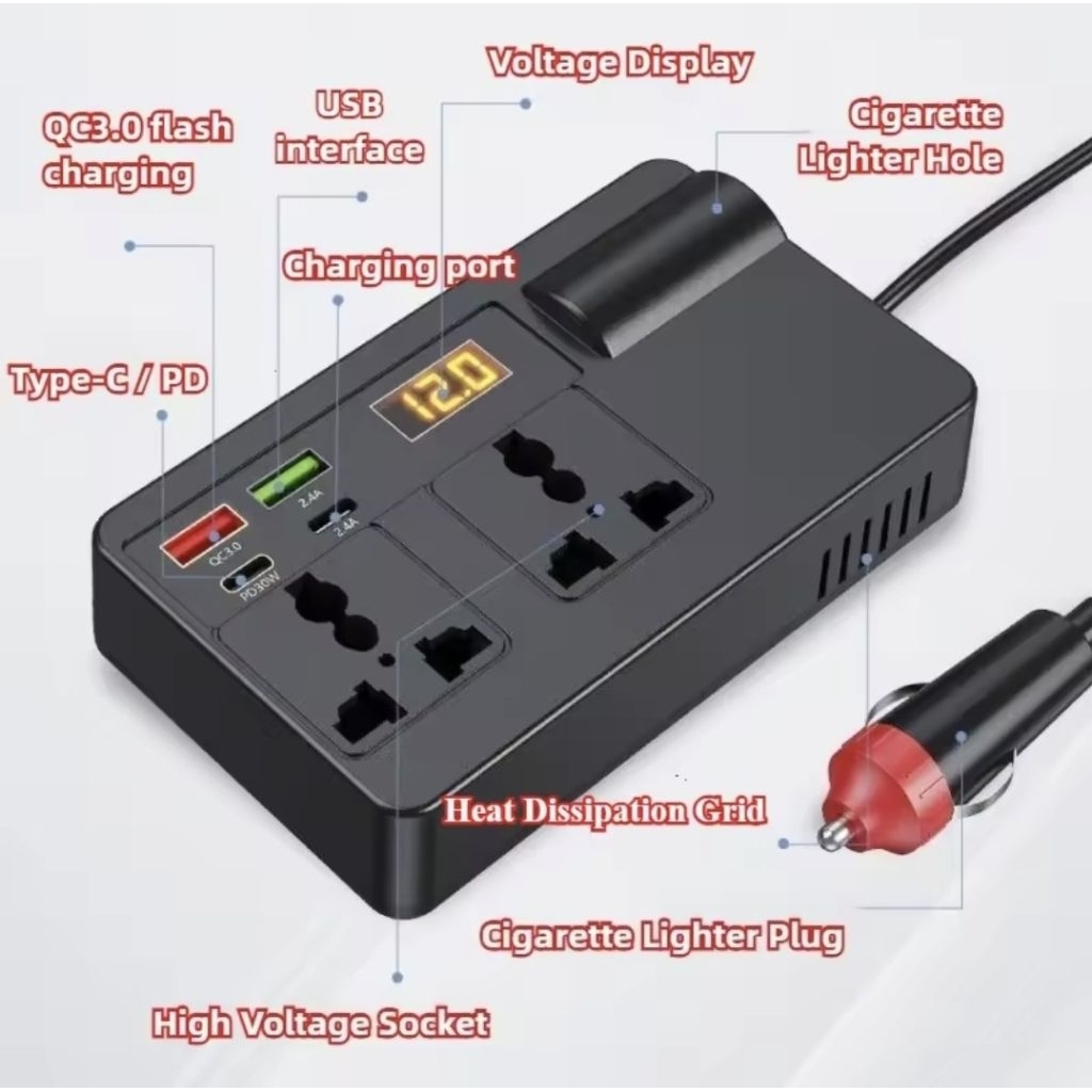 Car Power Inverter 200W Socket Lighter Inverter Mobil USB Fast Charging C11