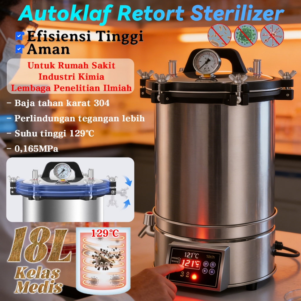 Portable Steam Sterilizer Basah Presto Autoklaf Retort Retort Machine Sterilisasi Uap Bertekanan Tin