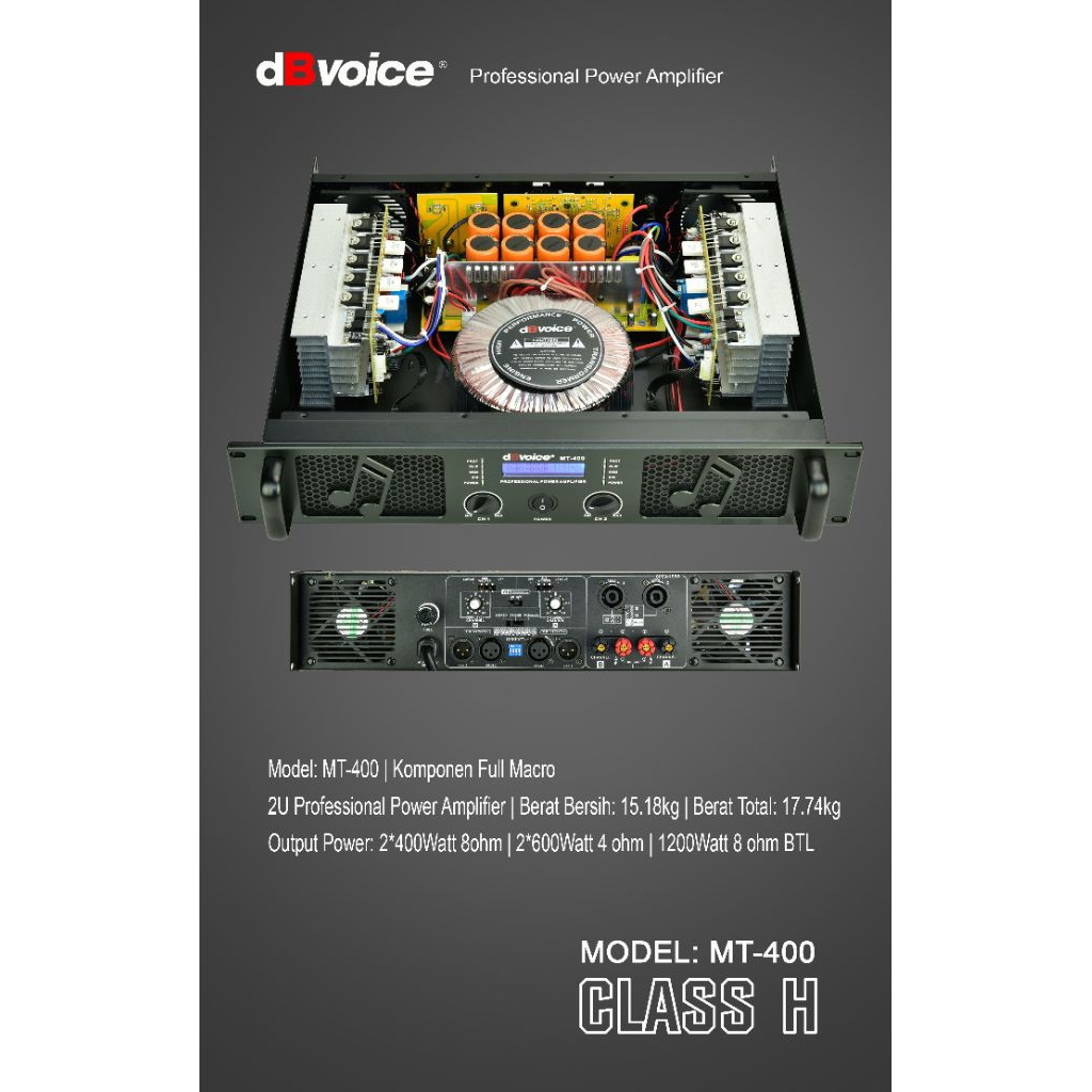 Professional Power Amplifier DBVOICE MT 400 / MT400 / MT-400 CLASS H