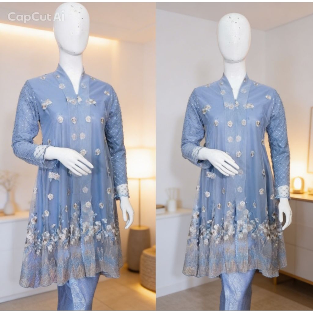 Kebaya Kartini Tulle Motif Bunga/ Kebaya Kartini/Kebaya Terbaru/Kebaya Best Seller