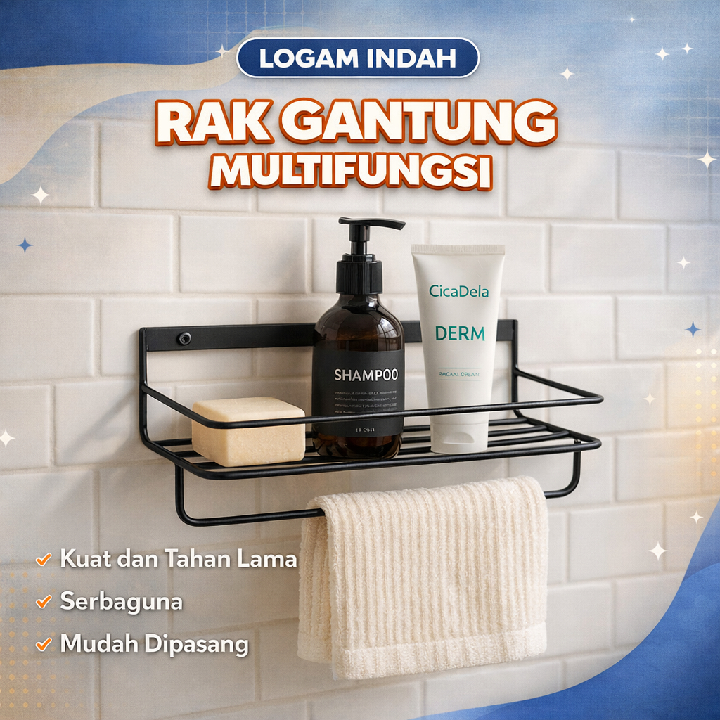 Rak Gantung Dinding Dapur Kamar Mandi - Rak Dinding Besi Serbaguna - Rak Sabun Kamar Mandi Bentuk Pe