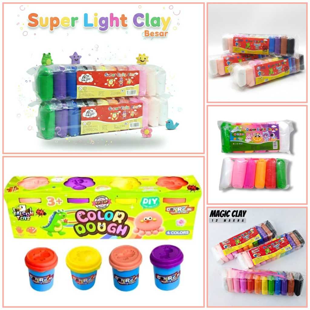 Mainan Anak Clay Warna Warni Isi 12Pc & Mainan Anak Clay Warna Warni isi 36