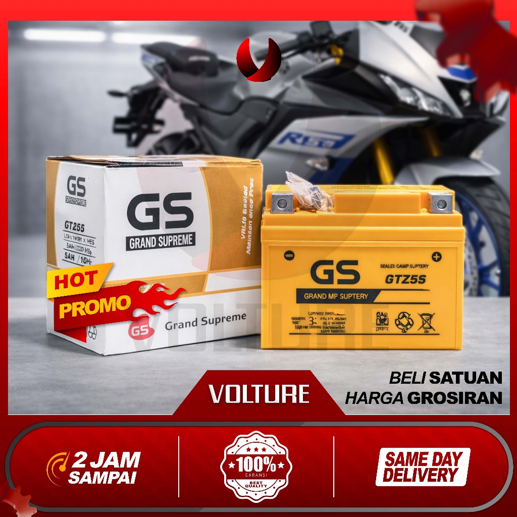 Aki motor kering bergaransi GS MF Gtz5s 12v 4ah VRLA sealed mantanance free Gs gold calcium Honda Be