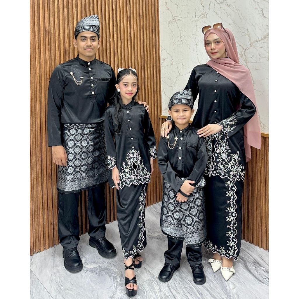 Kurung Melayu Set Couple Family Ibu Ayah Anak Cewek Silk Premium