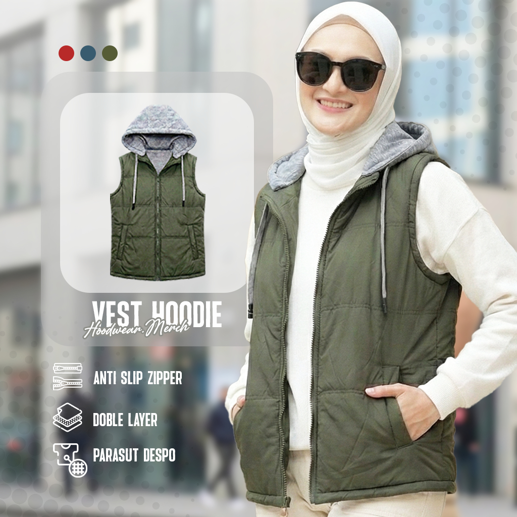 Rompi Parasut Wanita Vest Motor Hodie Anti Angin, Rompi Motor Cewe, Rompi Outdoor Wanita