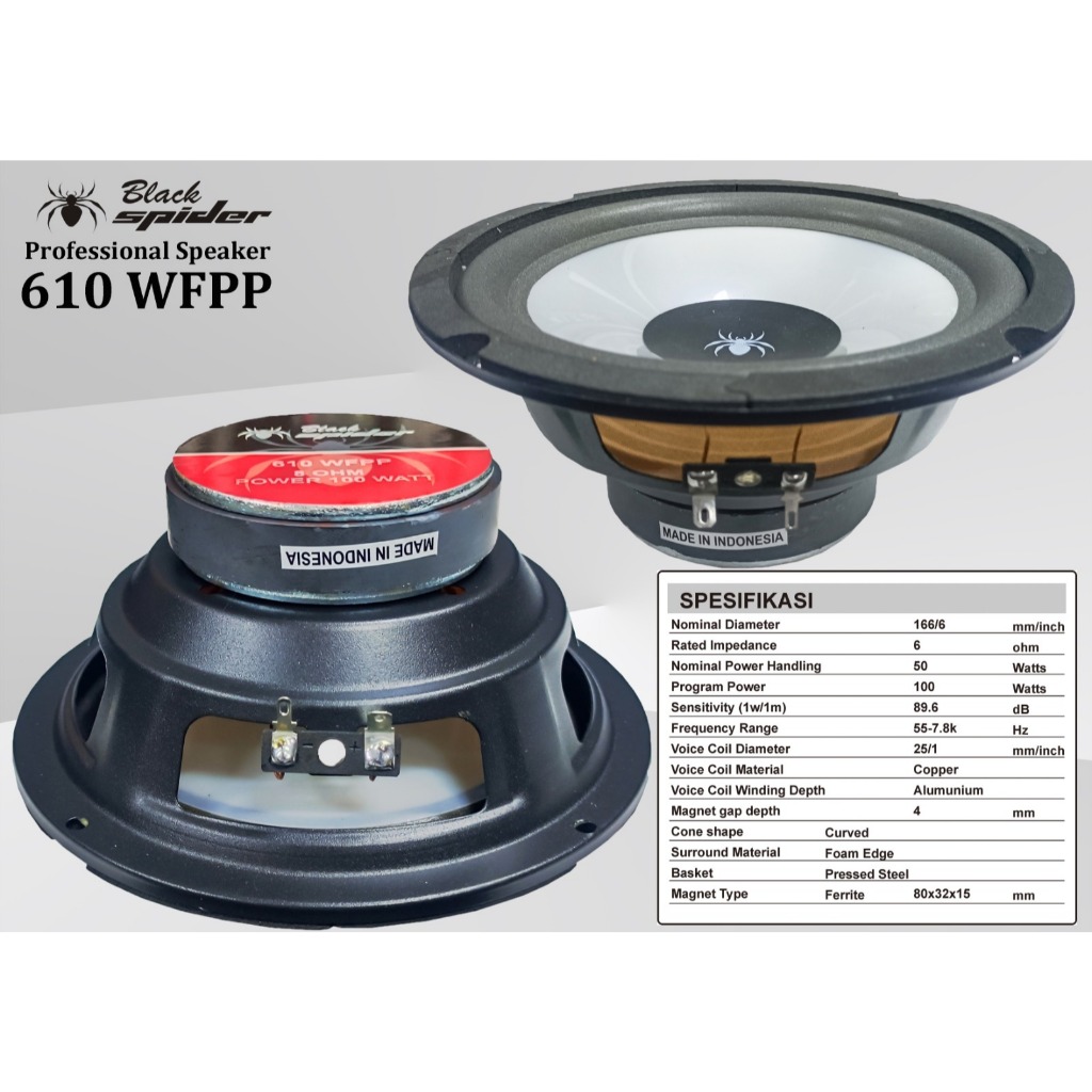 Speaker 6 inch Black Spider Komponen 610 WFPP