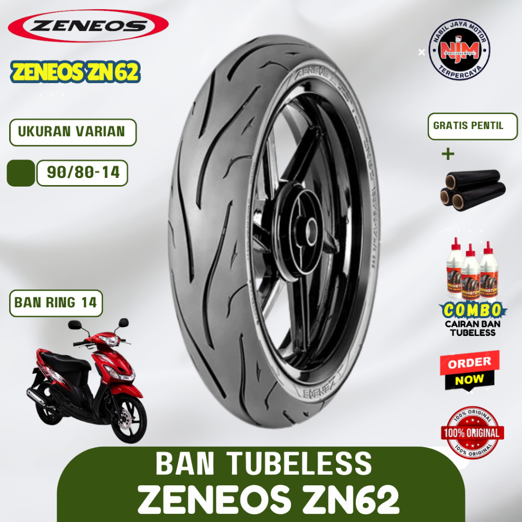BAN ZENEOS ZN62 RING 14 90/80 TUBELESS BAN MOTOR VARIO,BEAT,SCOPPY,MIO ZN 62