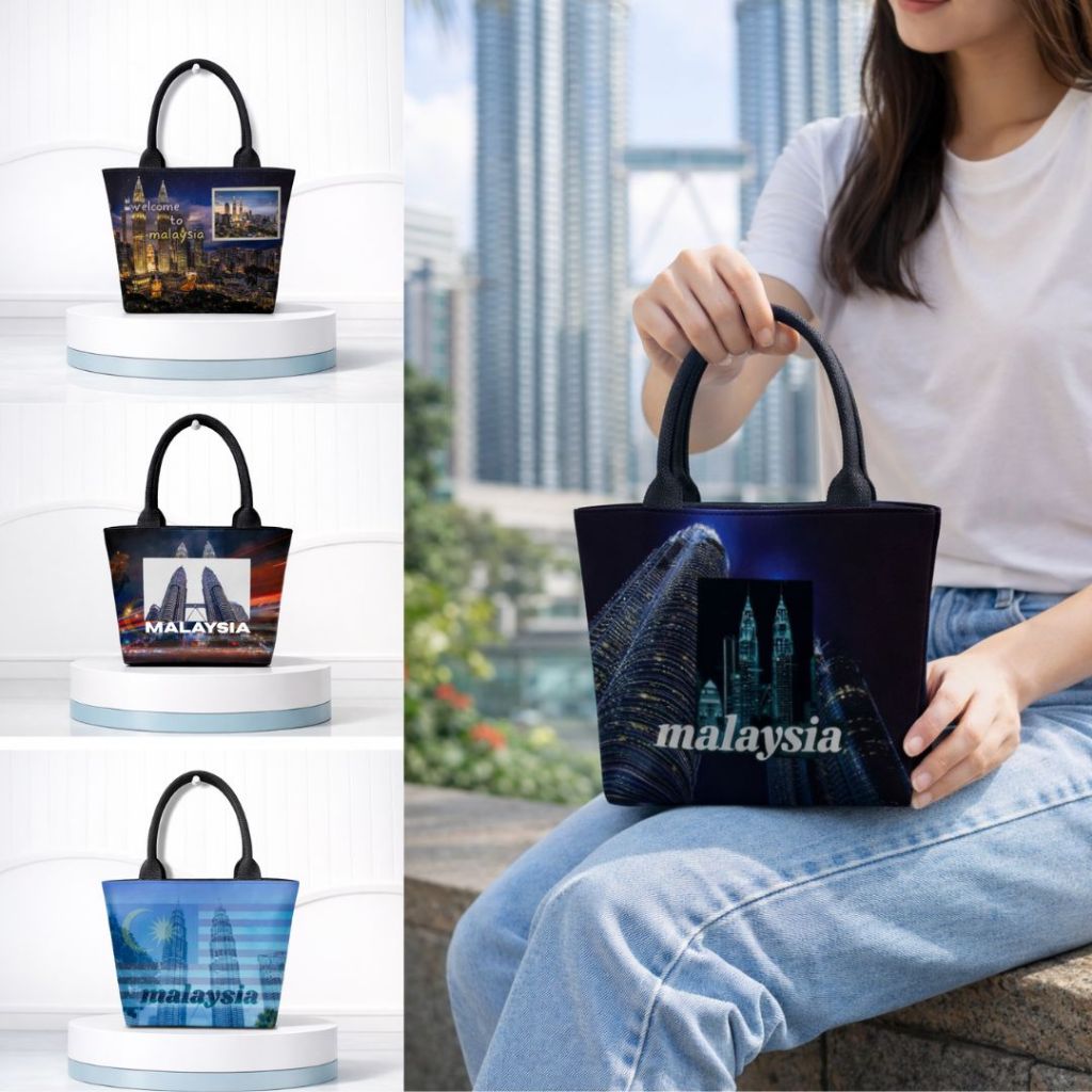 [MINI] Tas Souvenir Custom Motif Malaysia | Souvenir Tas Totebag Canvas Resleting Kekinian