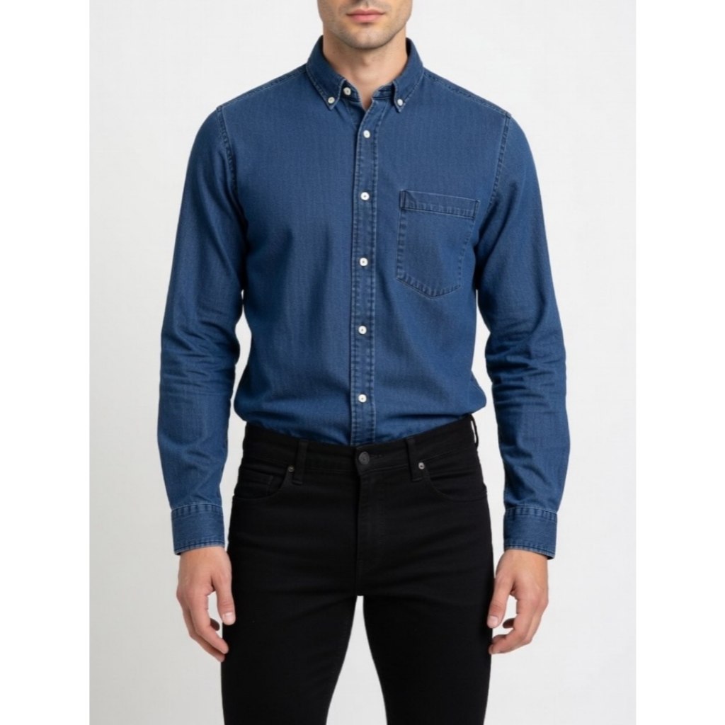 UNIQLO MEN BUTTON DOWN INDIGO DENIM CHAMBRAY SHIRT (M)