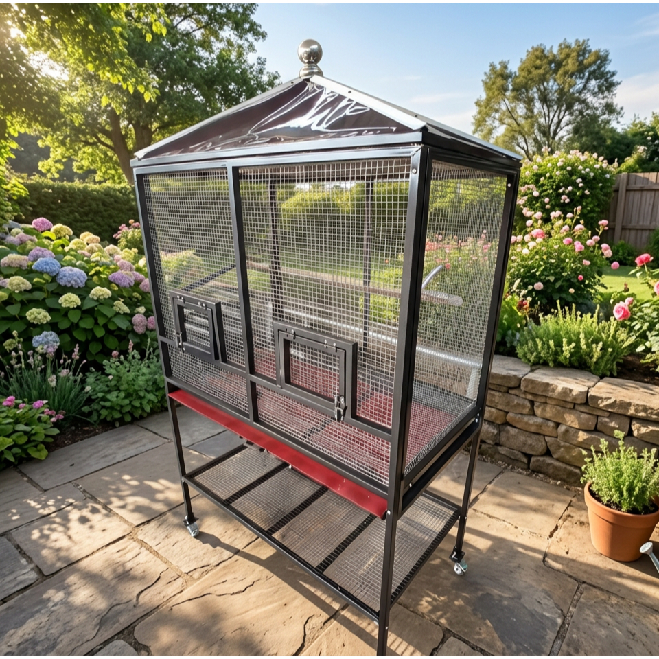 Kandang Burung Aviary Besi 100x50x160 cm – Rangka 2x2 Tebal 1mm – Roda Rem – Cat Duco Premium – Sang