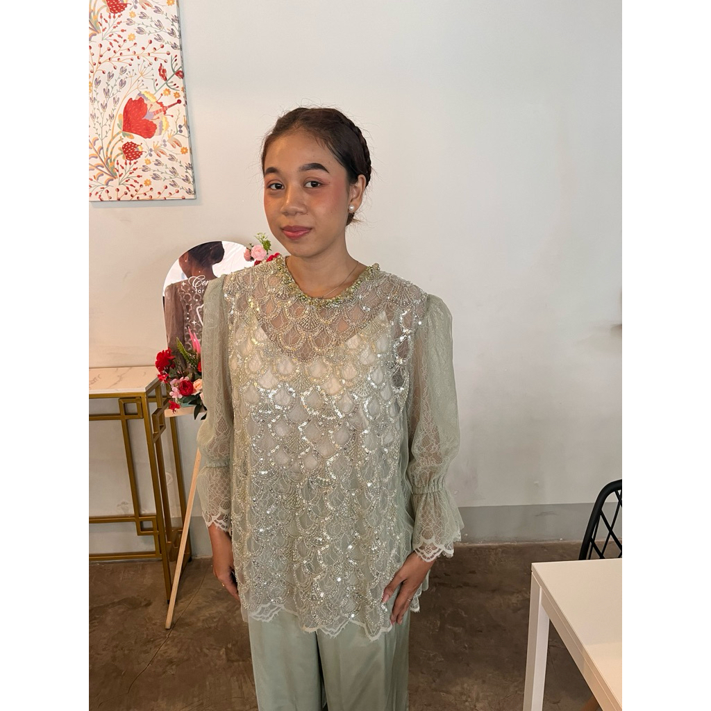 SEWA ONE SET | SEWA ATASAN JADE TOP SAGE hijau  | Kebaya Payet Jaleela seliyane kina | Kondangan & L