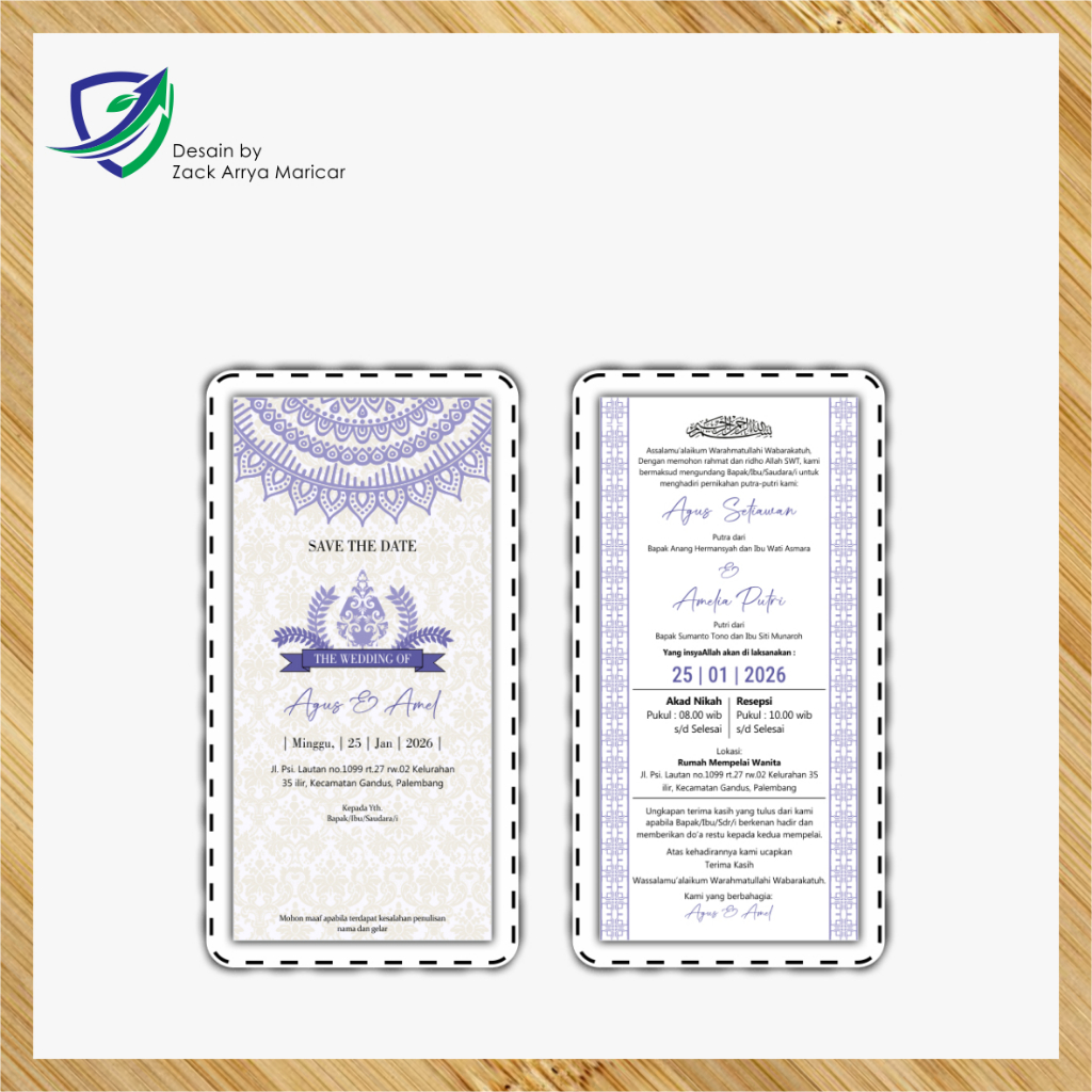 undangan pernikahan bahan kertas bc 150 gsm 10 x 20 cm tema wayang desain minimalis klasik