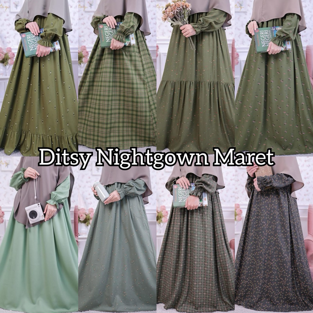 Ditsy Nightgown Maret XS S M L XL XXL XXXL JUMBO Hale Denim Fresa Maroon Fresa Peach Lettie Coffee L