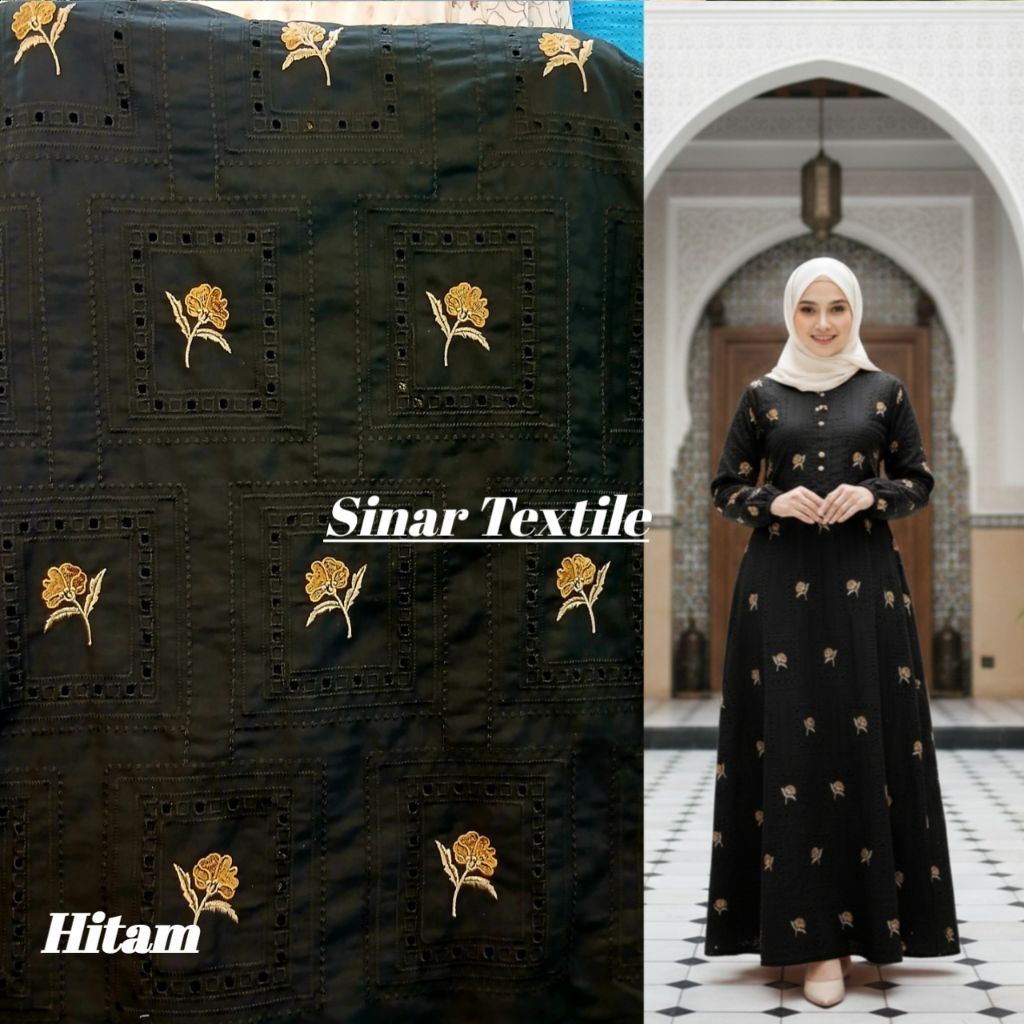 Kain bahan katun bordir bolong premium / Kain katun bordir bolong original import