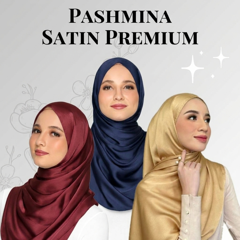 Pashmina Satin Silk Malaysia Shawl Hijab Saten Polos Premium Mewah Jilbab Kondangan Pesta Elegant