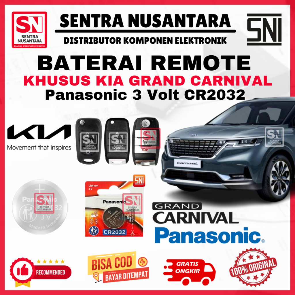 BATERAI REMOTE KIA GRAND CARNIVAL ORIGINAL PANASONIC CR2032 | BATTERY REMOTE GRAND CARNIVAL KIA KUAL