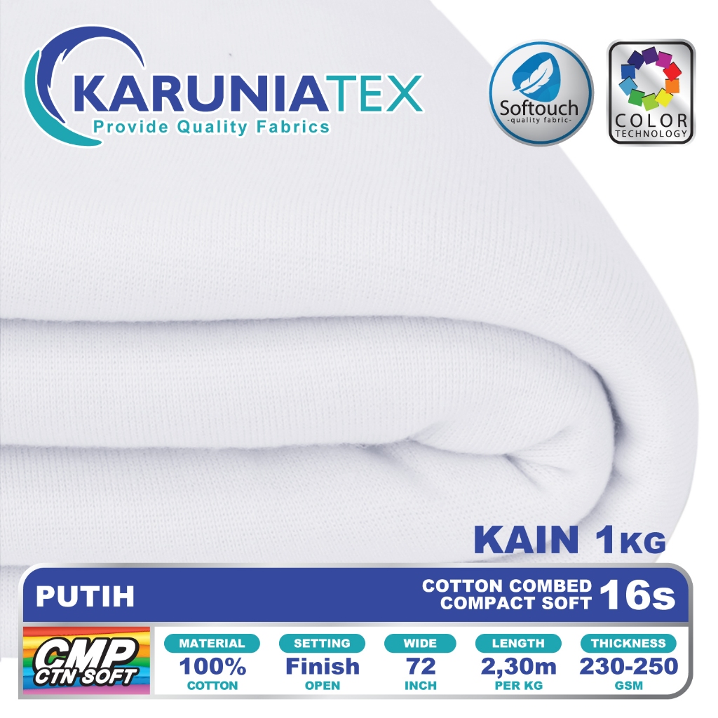 Kain Kaos Cotton Combed Compact 16s Kiloan | Putih | Karunia Textile
