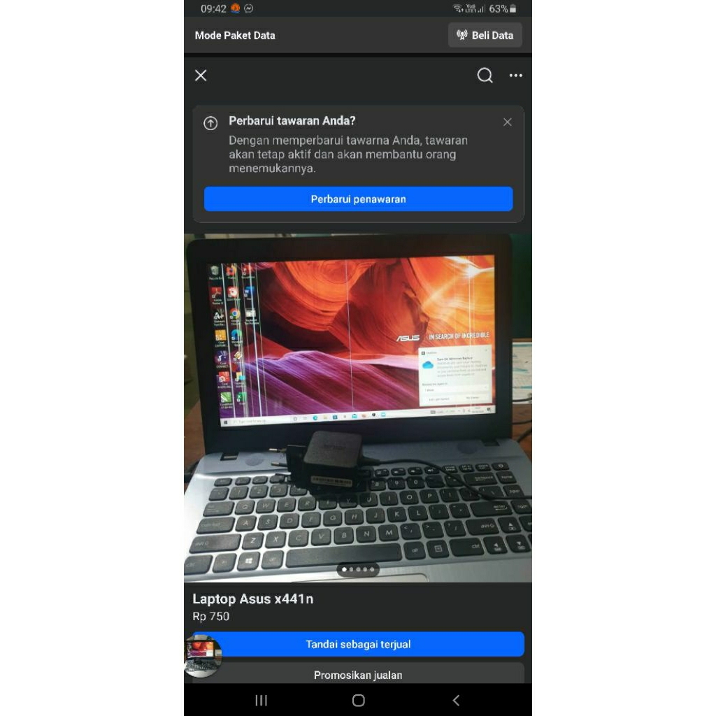 laptop asus x441n minus layar Laptop Asus X441N memiliki spesifikasi sebagai berikut:- Prosesor: Int