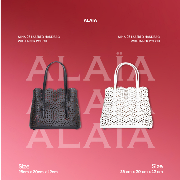 ALAIA Mina 25 Lasered Handbag with Inner Pouch (100% Authentic Original)