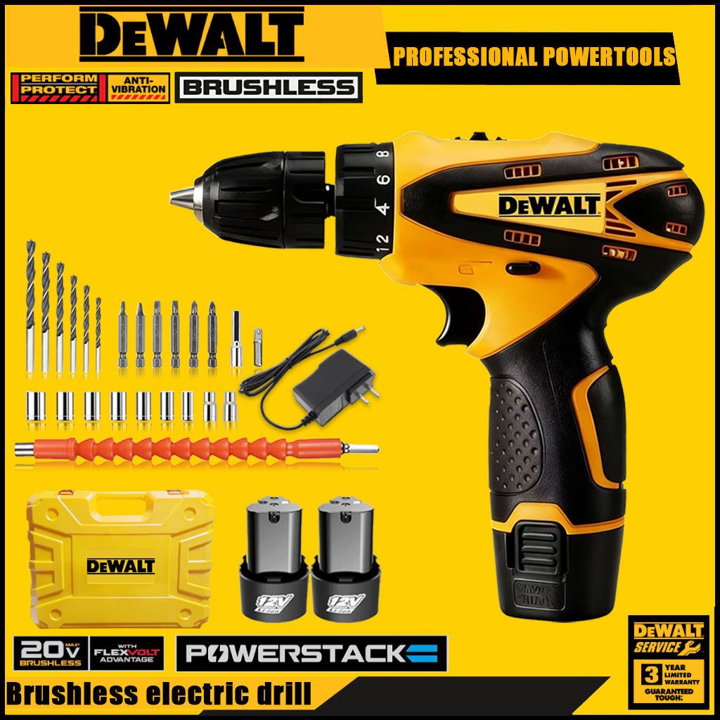 Dewalt 12V Set Perkakas Listrik Tanpa Kabel, Bor Tanpa Kabel Multifungsi Bertenaga Tinggi, Termasuk