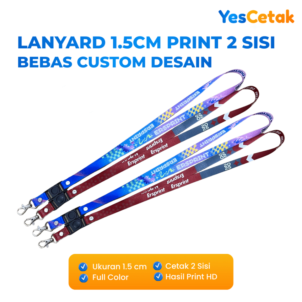 Cetak Lanyard Custom 1,5 cm Tali ID Card Tissue 2 Sisi | Gantungan Name Tag Premium Free Template