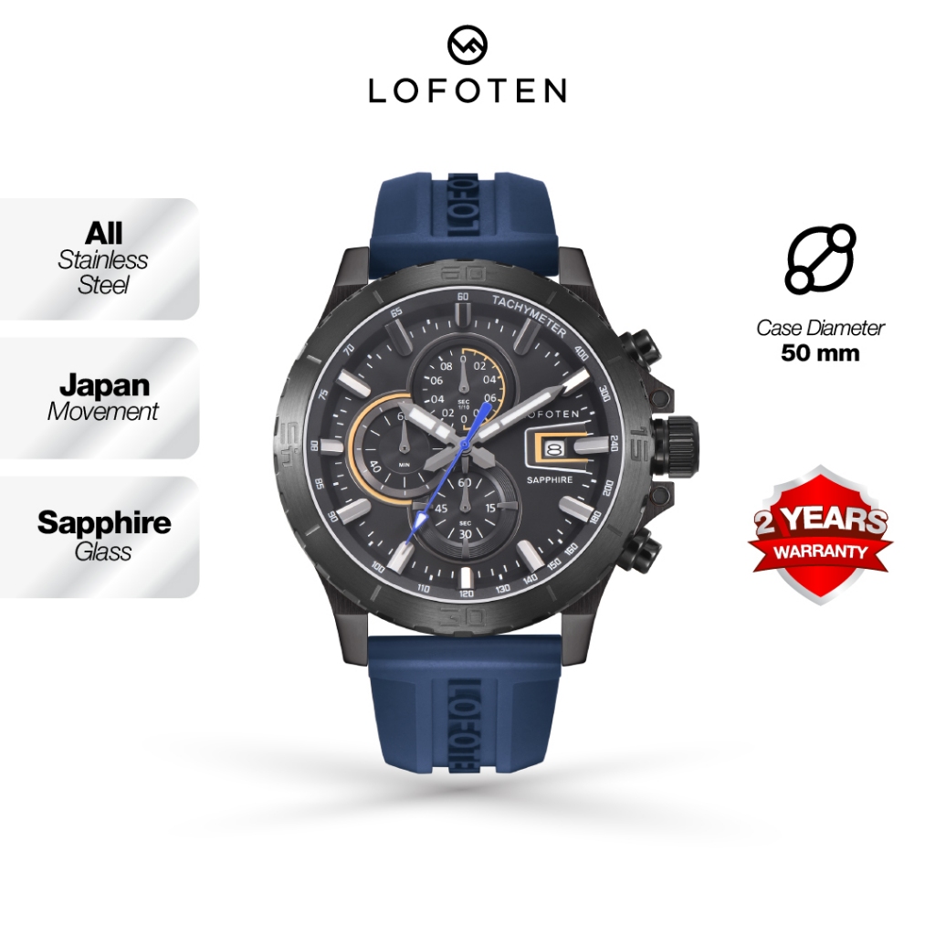 Jam Tangan pria LOFOTEN 6529 Analog Sapphire Original STRAP SILICONE
