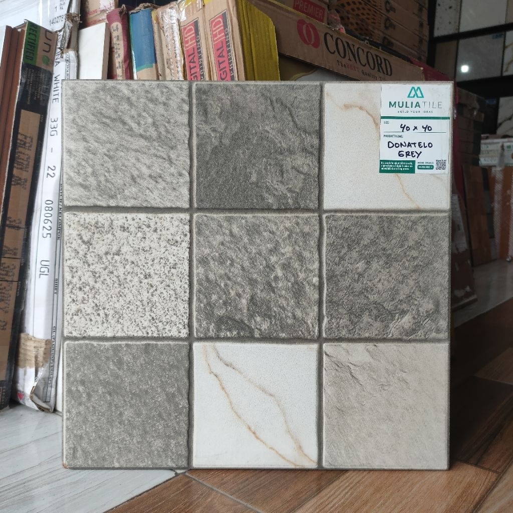 Keramik Mulia Donatelo Grey 40x40 Surface Matt Embose Ubin Keramik Lantai Anti Slip