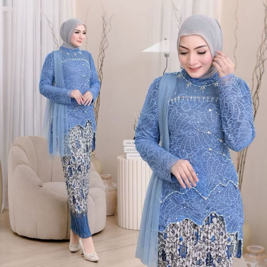 Melia Kebaya - One Set Kebaya Ayunda Brukat Selendang Atasan Kebaya Lamaran Kebaya Tradisional Kebay