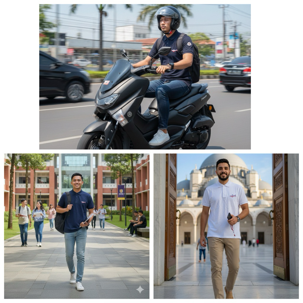 kaos kerah/polo MC ikan pola Oversize