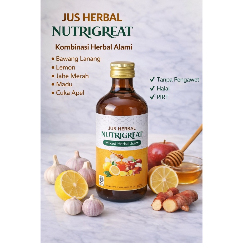 Nutri JUICE Mixed Herbal Juice sari bawang lanang (tunggal),sari jahe merah, lemon, cuka apel & madu