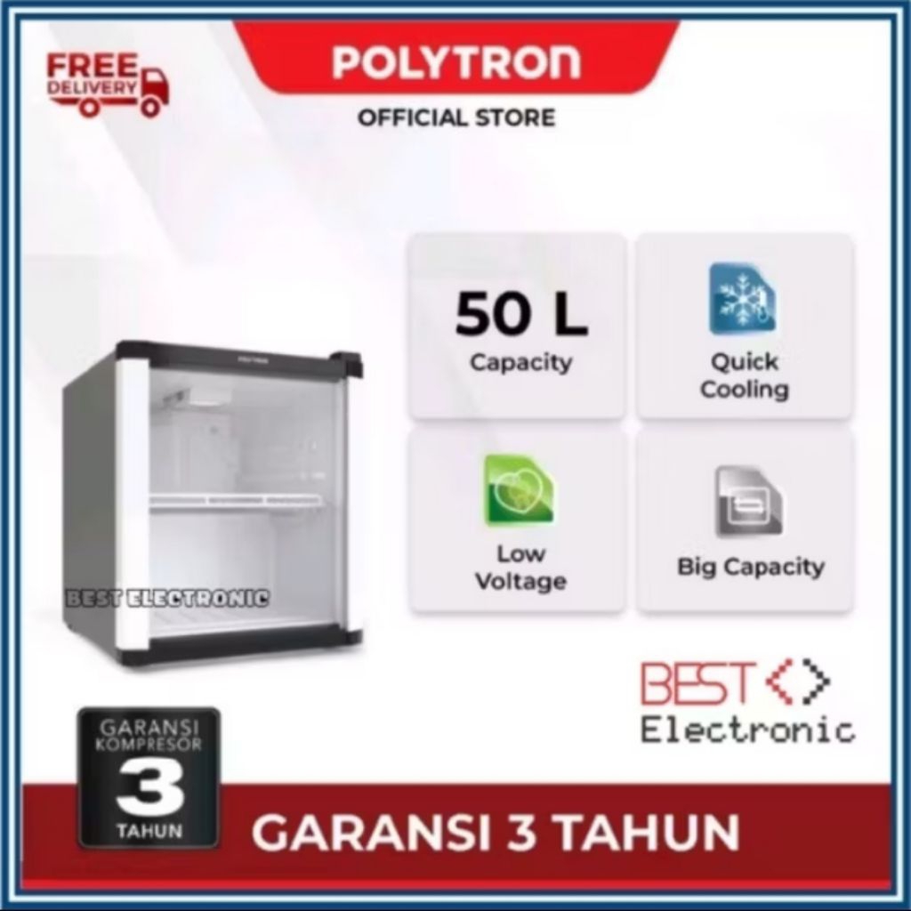 SHOWCASE MINI POLYTRON SCH 51 1 RAK DISPLAY COOLER KULKAS LOW WATT 50 LITER