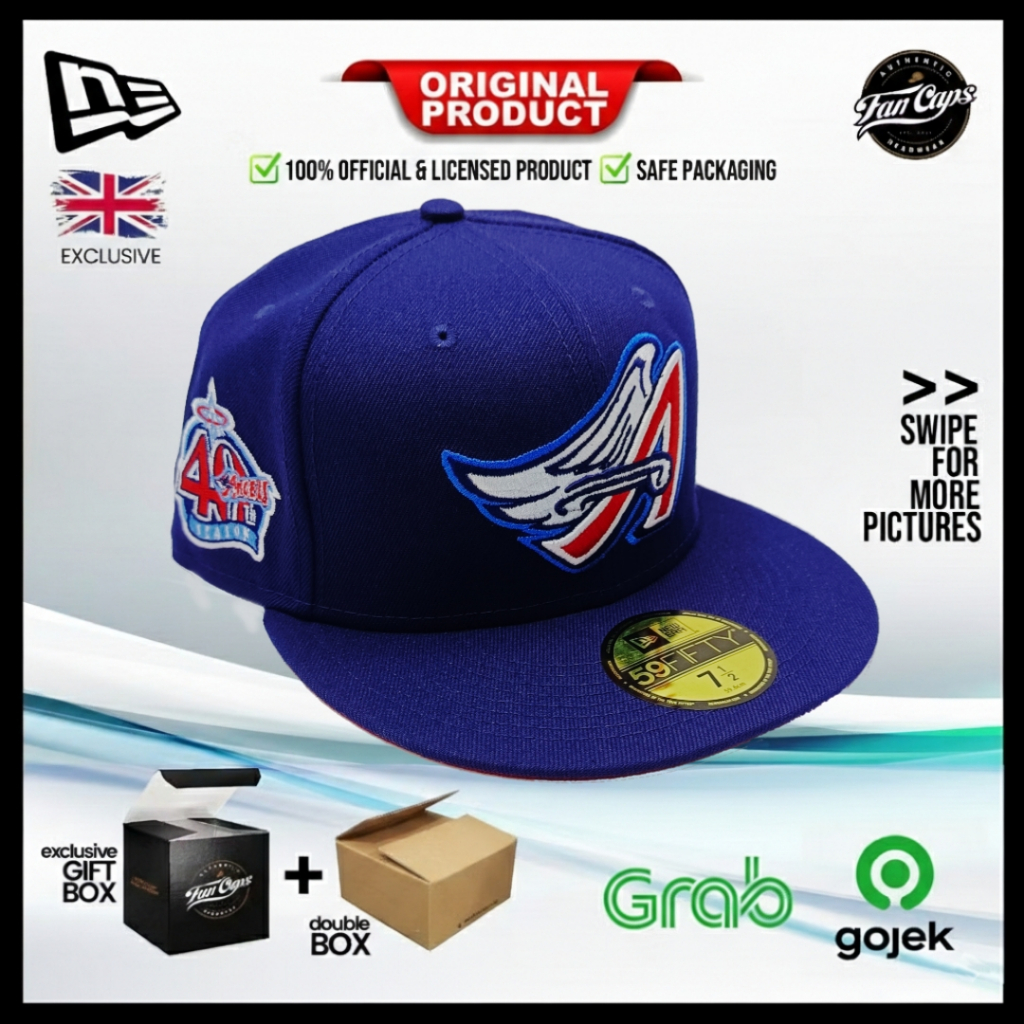 Topi New Era Original Anaheim Angels ‘40th Anniversary’ Patch 59FIFTY 7 1/2 warna NAVY | FREE GIFT B