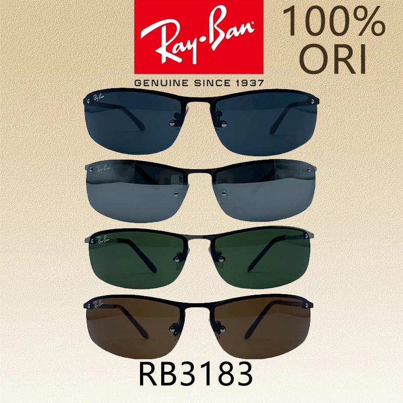 [100% Original]Ray-Ban Sunglasses Top Bar RB3183 Global Fitting men/women Silver Green Black Green B