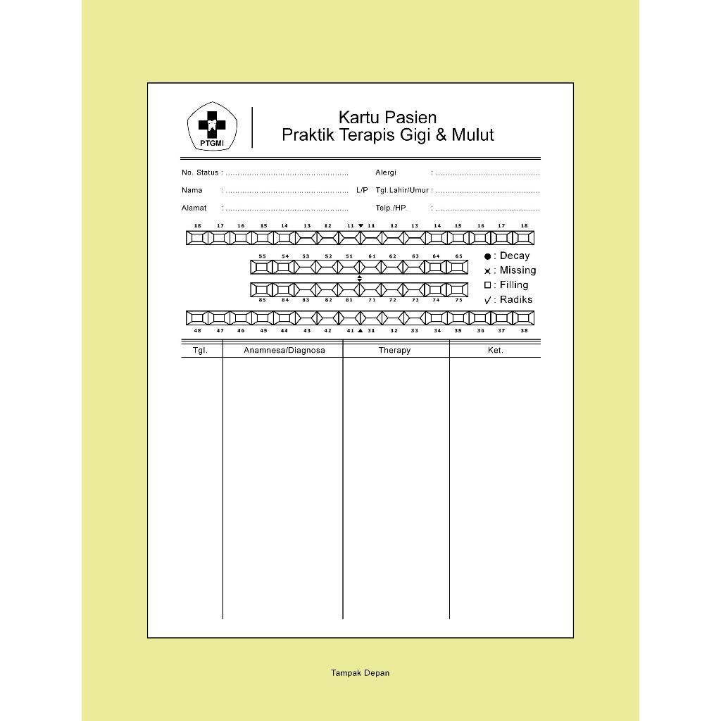 Kartu Pasien Rekam Medis - Dokter Gigi - Isi 100 pcs