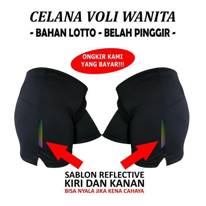 RunRun- Celana Kolor Pendek Sport Voli Wanita Belah Pinggir Sablon Reflective Bisa Menyala