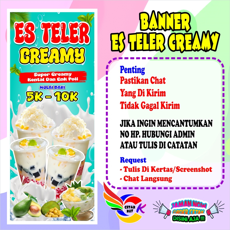 Spanduk banner es teller creamy murah bisa custom / Banner es teler creamy kekinian Terbaru bisa COD