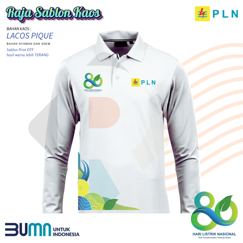 POLOSHIRT PLN HLN 80 LENGAN PANJANG - KAOS KERAH PLN - POLO HARI LISTRIK NASIONAL LENGAN PANJANG