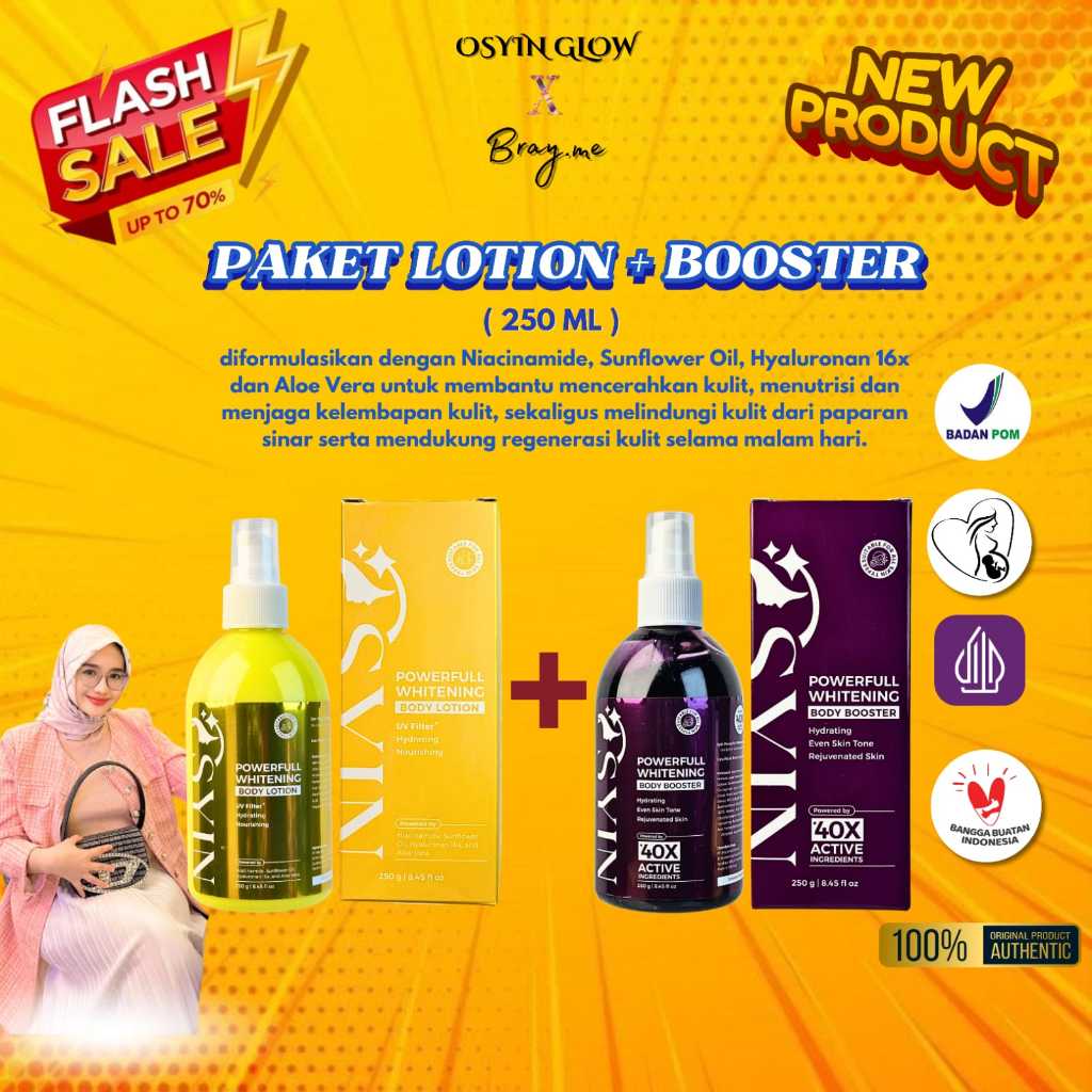 PAKET POWERFULL Whitening Body Lotion 250ml + POWERFULL Whitening Body Booster 250ml Osyin Glow