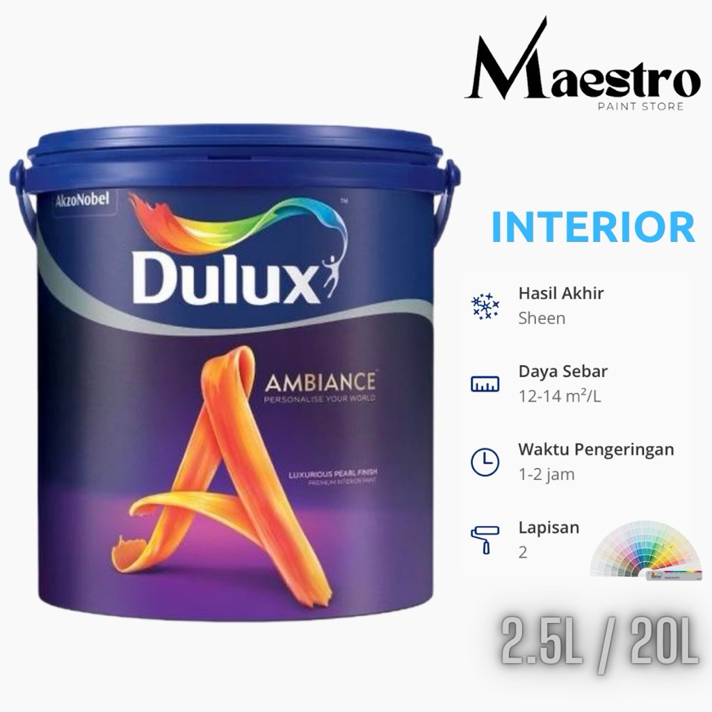 CAT TEMBOK INTERIOR DULUX AMBIANCE 20 LITER BRILLIANT WHITE 2290/ PUTIH