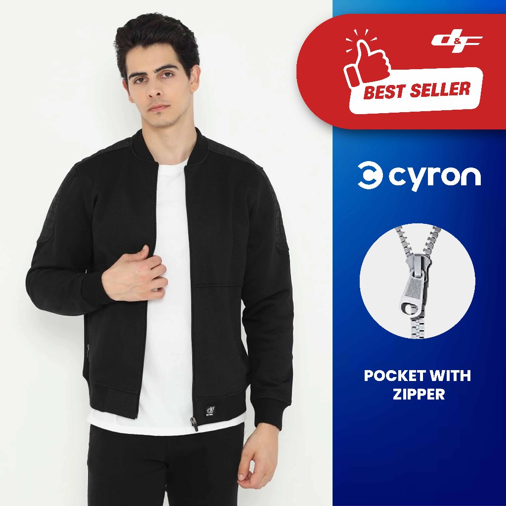 d&f Jaket pria bomber snap - Hitam