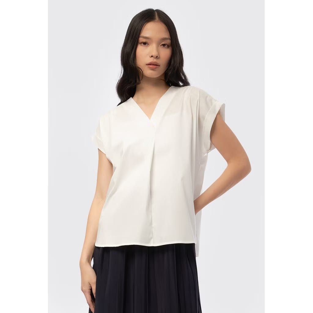Atasan wanita executive o-ring short sleeve blouse off white