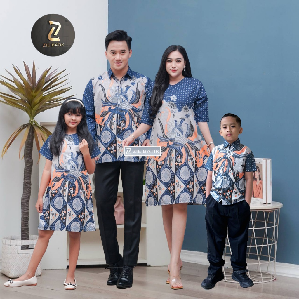 Batik Couple Dress Wanita Batik Couple Pria Wanita Batik Couple Kemeja Dress Motif Ayam Biru