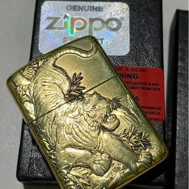 korek api zippo usa original 2 side gold motif timbul tiger best quality