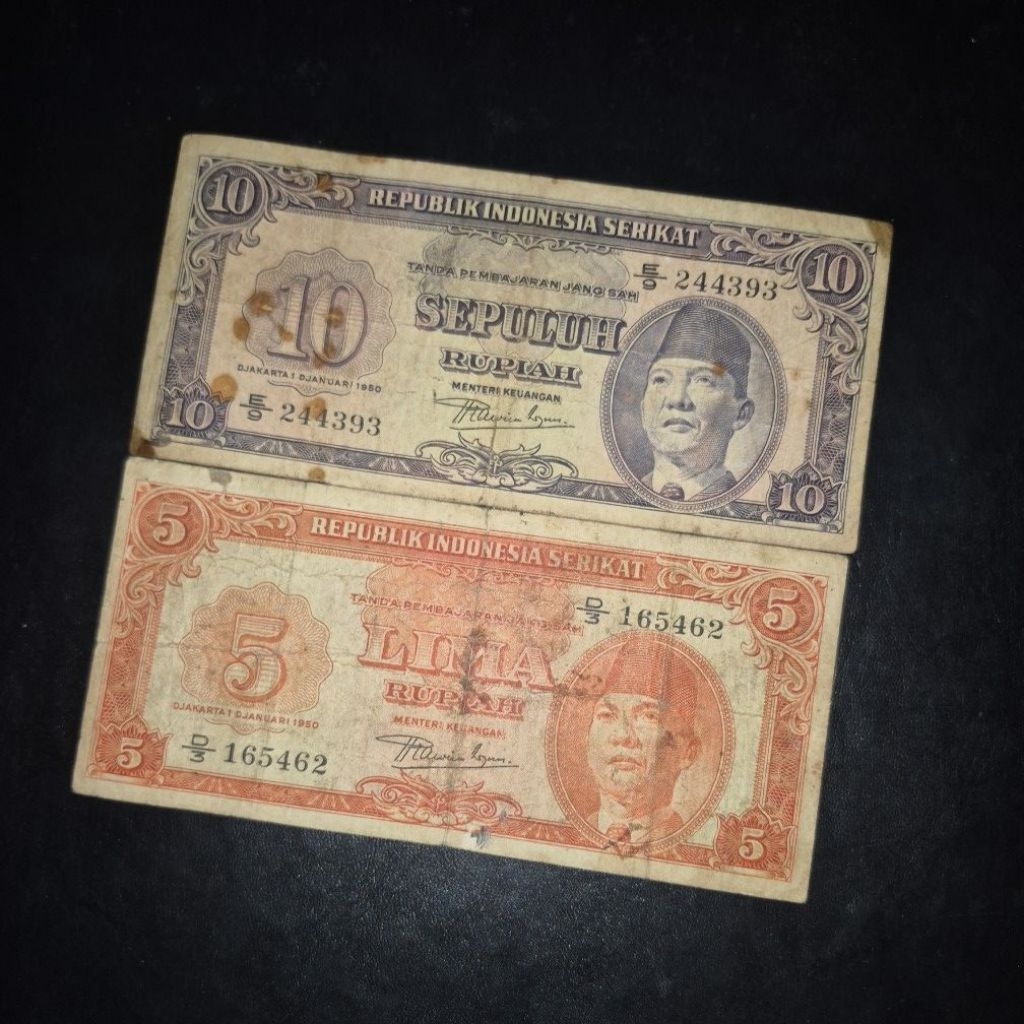 Uang Kuno Set RIS pecahan 5 rupiah dan 10 rupiah (dapat 2 lembar)