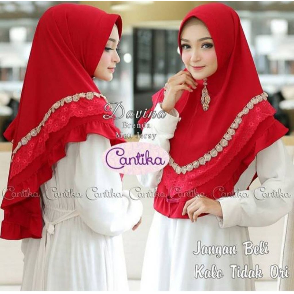 (CANTIKA DAVINA) Jilbab Instan Renda - Jersey Premium