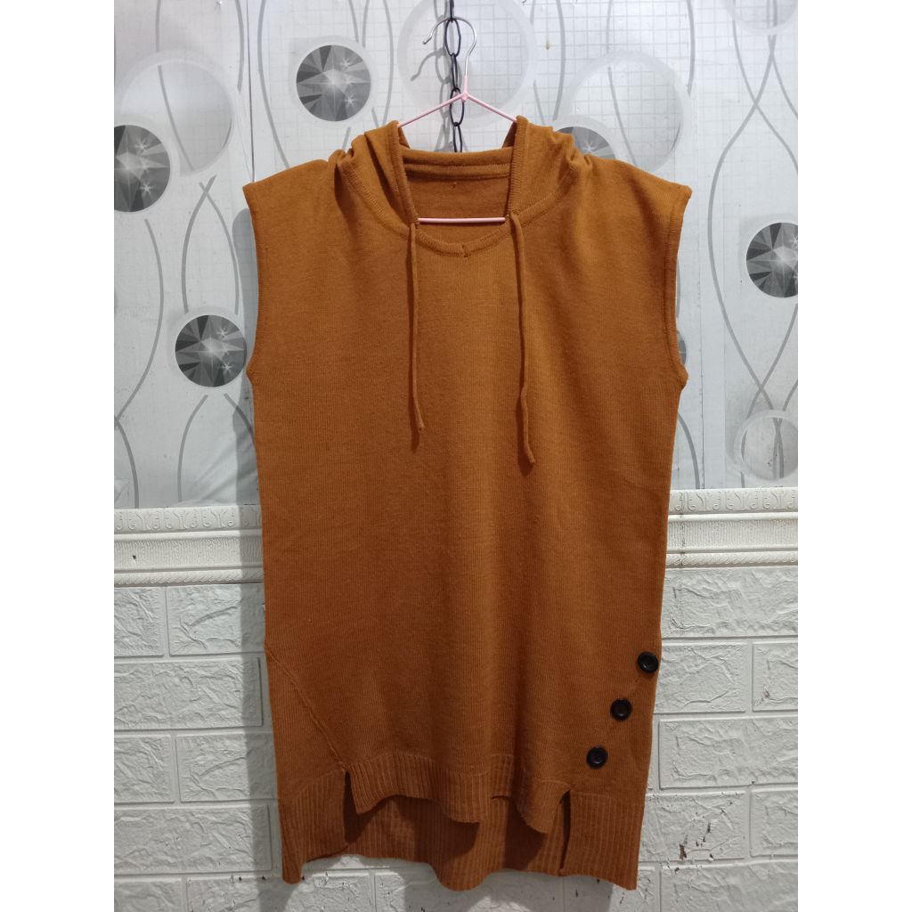 vest hoodie rajut coklat caramel