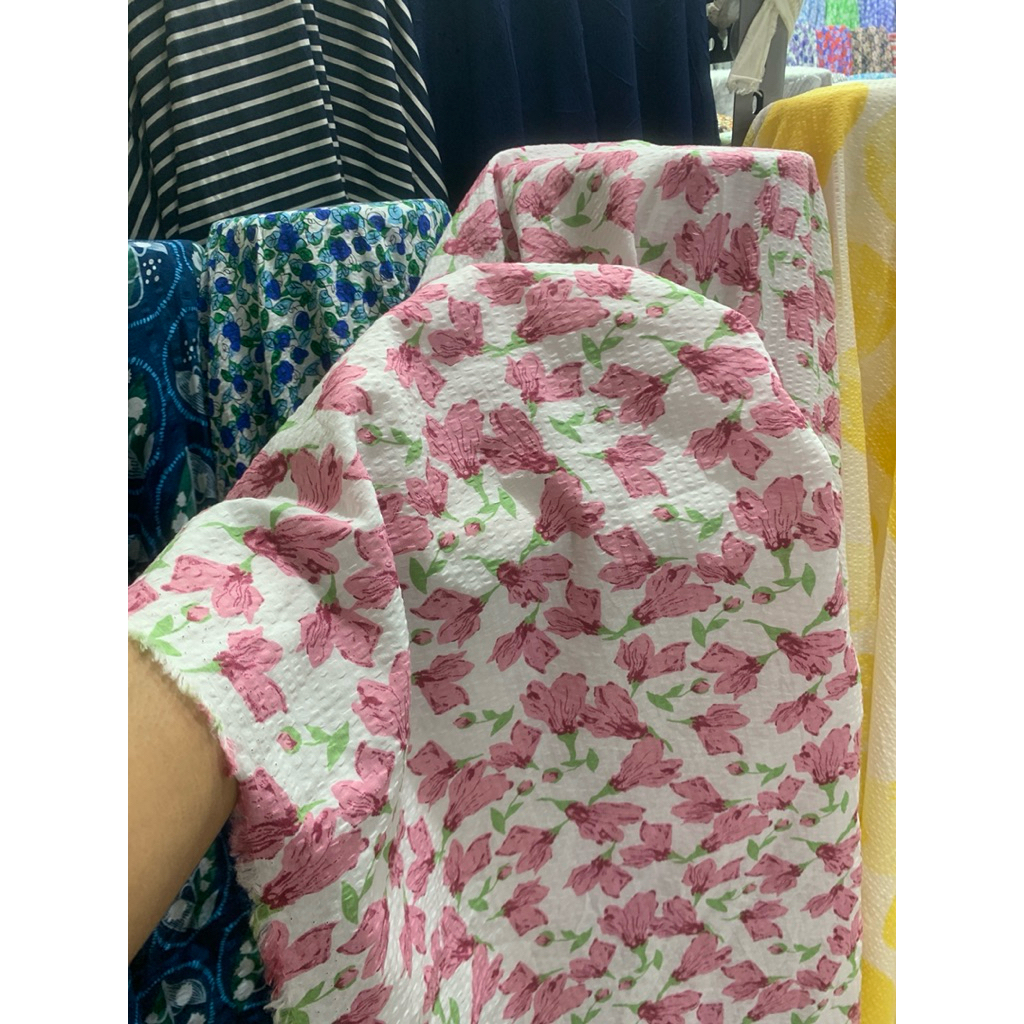 kain katun crinkle motif bunga || kain katun premium meteran |lq